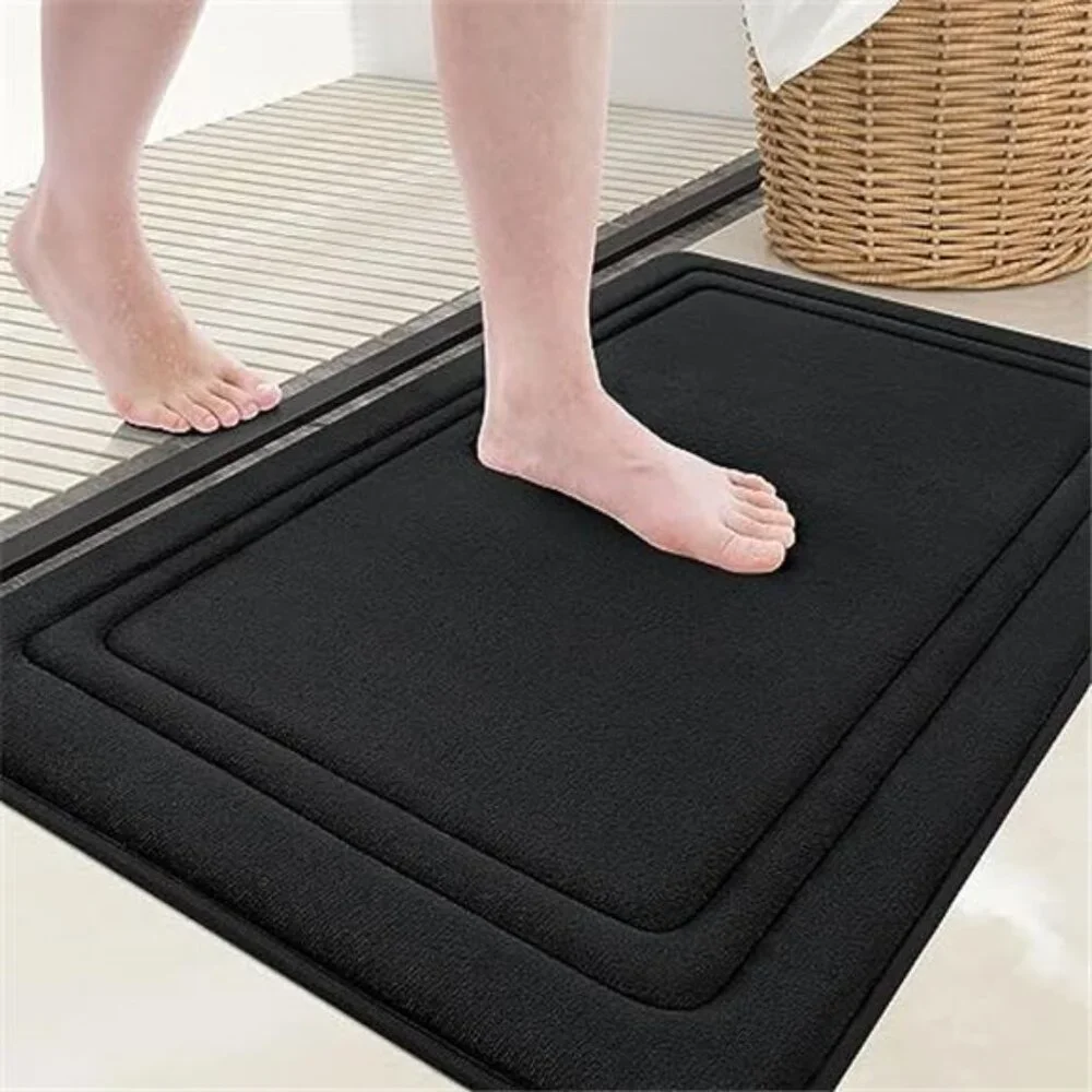 Memory Foam Bath Mat 30x20 Black Non Slip Absorbent Bathroom Rug Soft